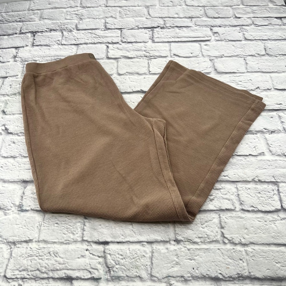 Comfrt Thermal Wide Leg Lounge Pants Tan Brown Waffle Knit Womens 2XL